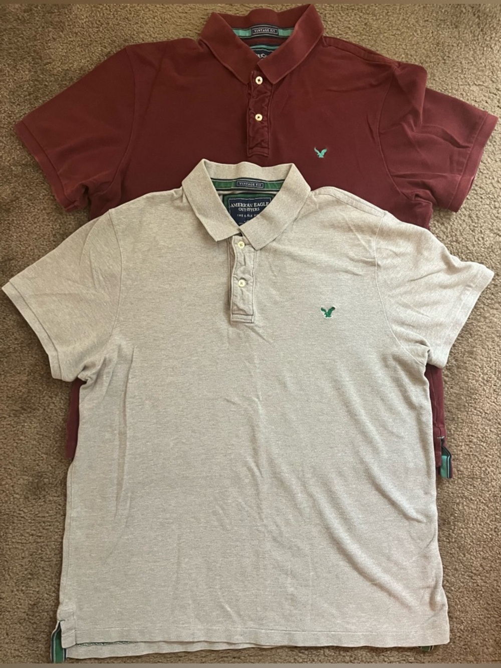 American Eagle Outfitters Men’s Polo Shirts - Beige and Maroon